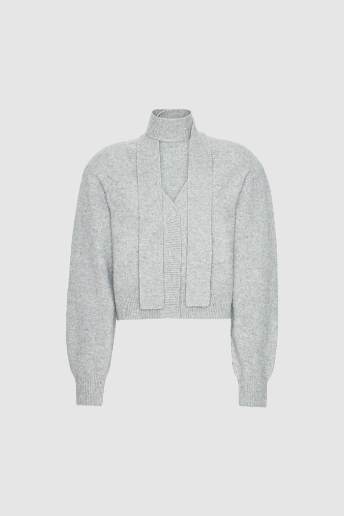 Cardigan con sciarpa in maglia grigio chiaro