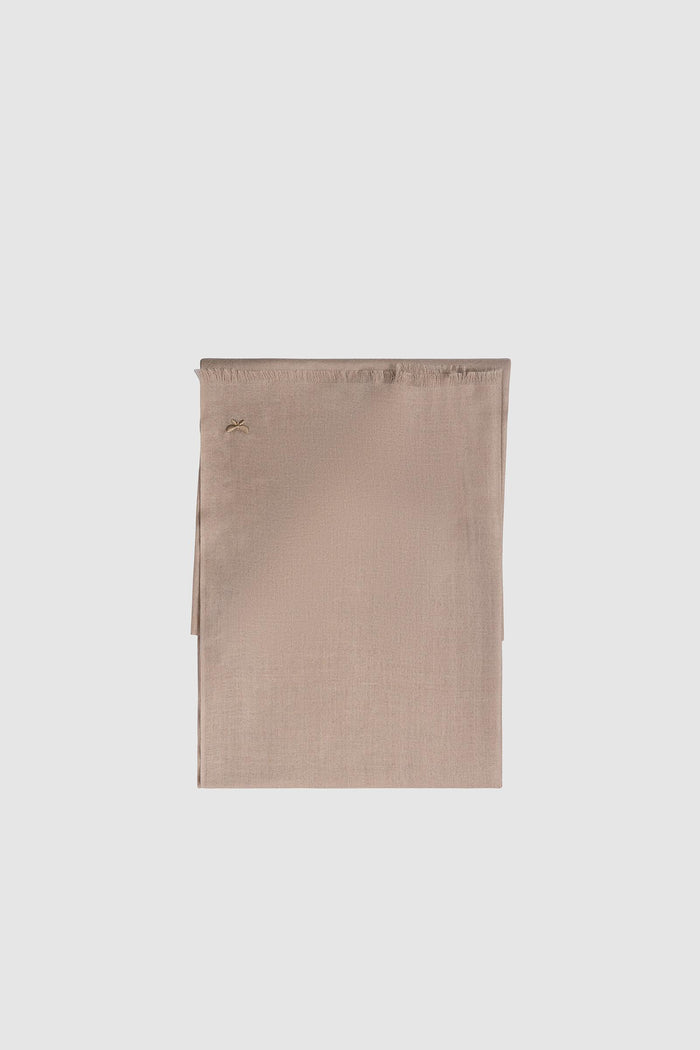 Foulard in Lana e Seta Beige con Logo Ricamato