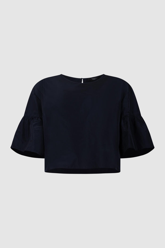 Blusa crop in taffettà di cotone-1