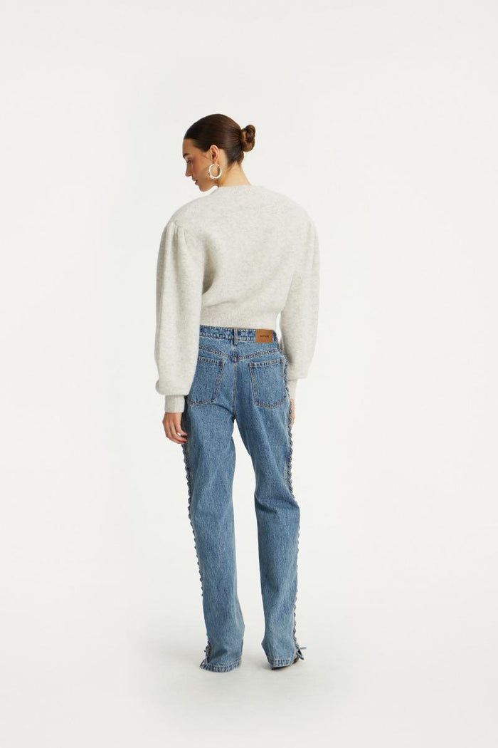 Jeans a gamba dritta con lacci blu denim-5