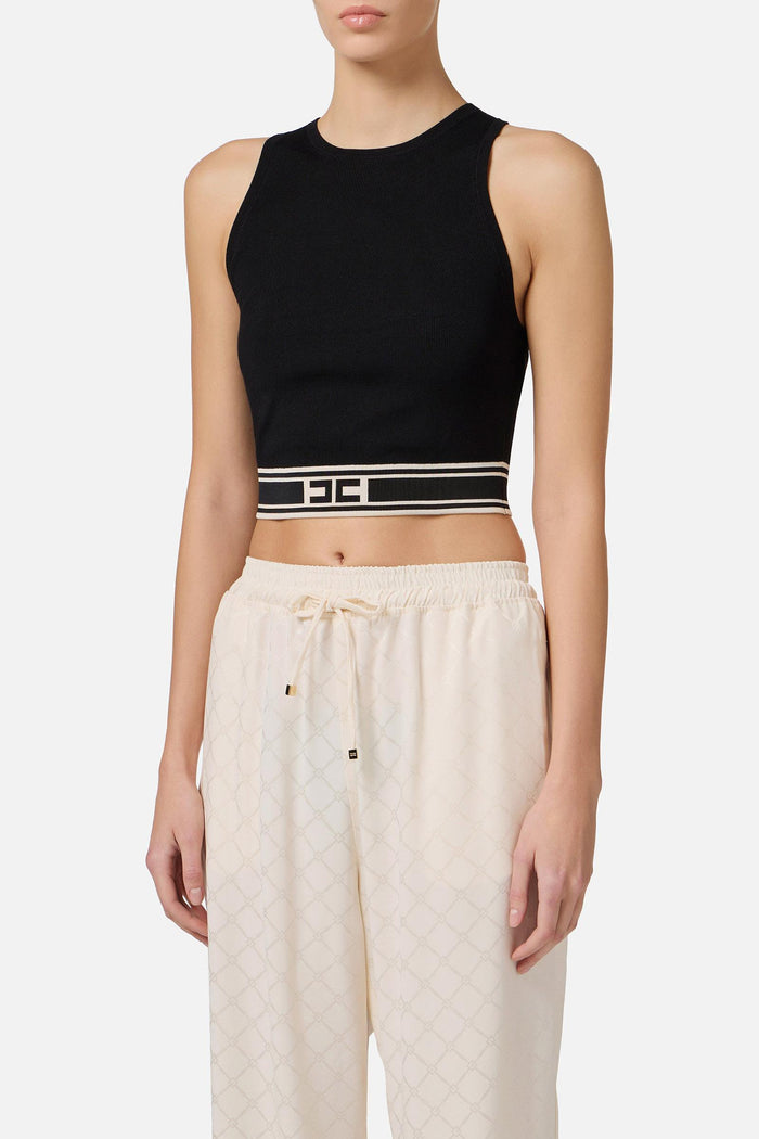 Cropped top in viscosa con bande a contrasto-1