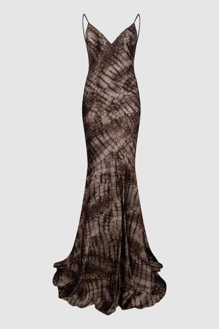 Abito Red Carpet in raso stretch con stampa alligatore-1