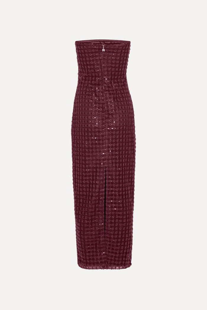 Abito lungo tubolare con perline Bordeaux-2