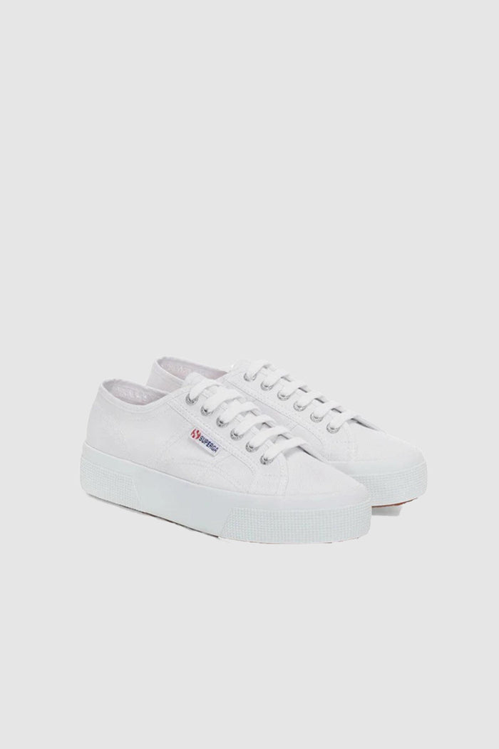 Sneakers unisex bianche con plateau e tomaia in cotone-4