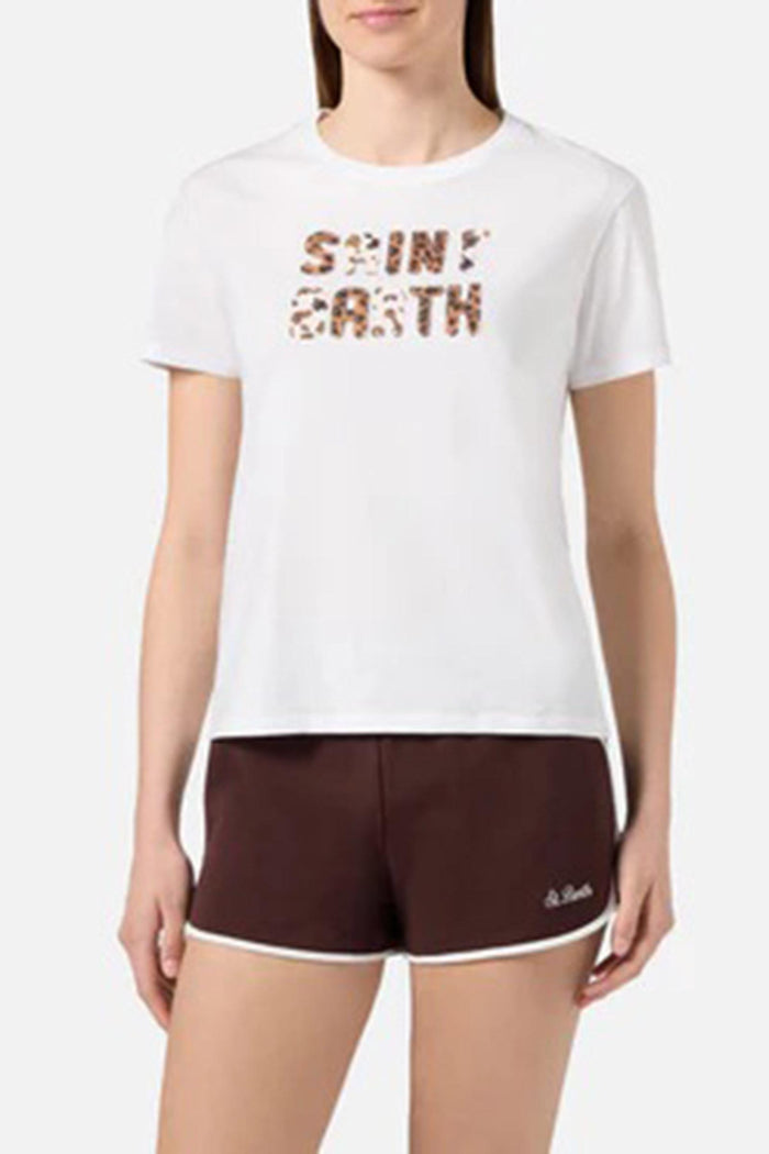 T-shirt Emilie bianca con patch logo animalier ricamata-2