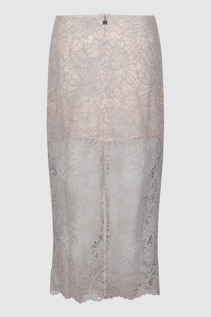 Gonna a tubino in rete floreale grigio chiaro-2
