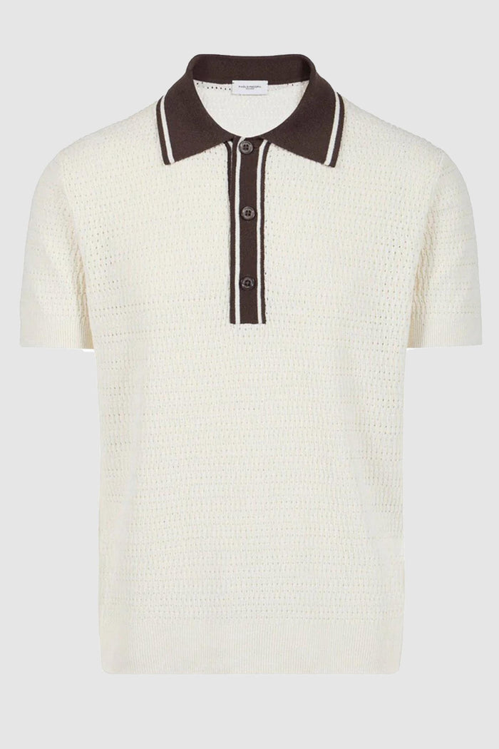 Maglia polo in seta a punto diagonale con dettagli a contrasto panna<BR/><BR/>