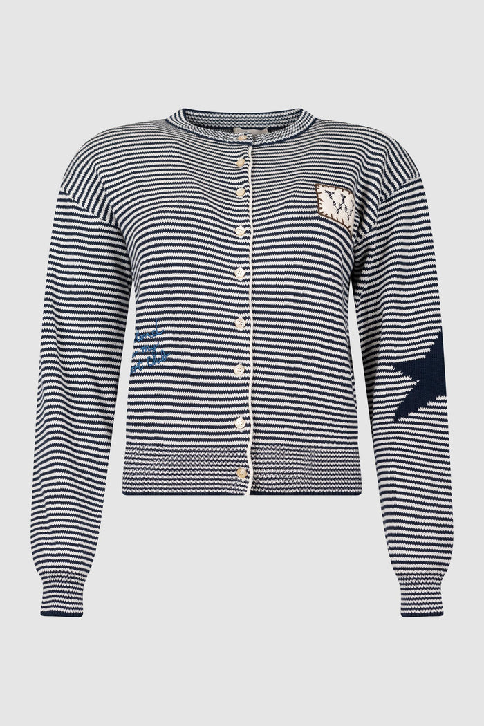 Cardigan in filato di cotone con intarsi - Blu