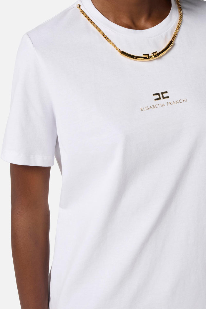 T-shirt in jersey di cotone con collana-3