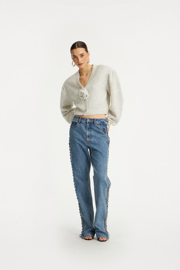 Jeans a gamba dritta con lacci blu denim-4