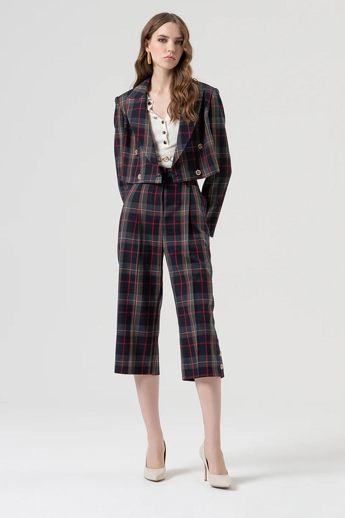 Blazer cropped doppiopetto in fantasia tartan-4