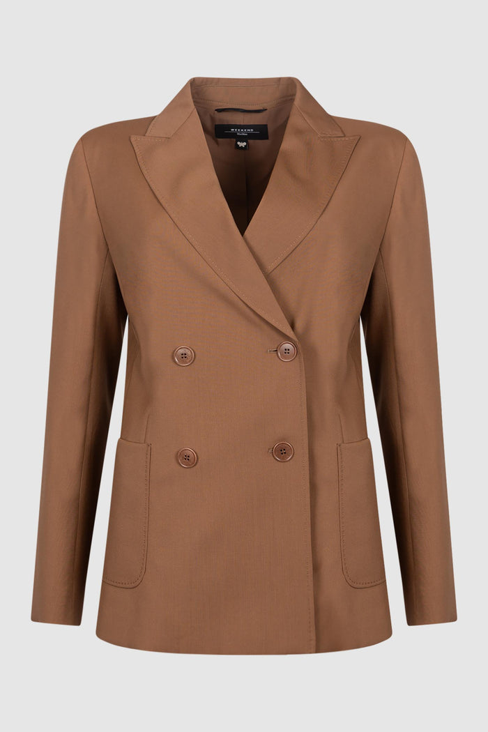 Blazer doppiopetto in lana stretch - Cuoio