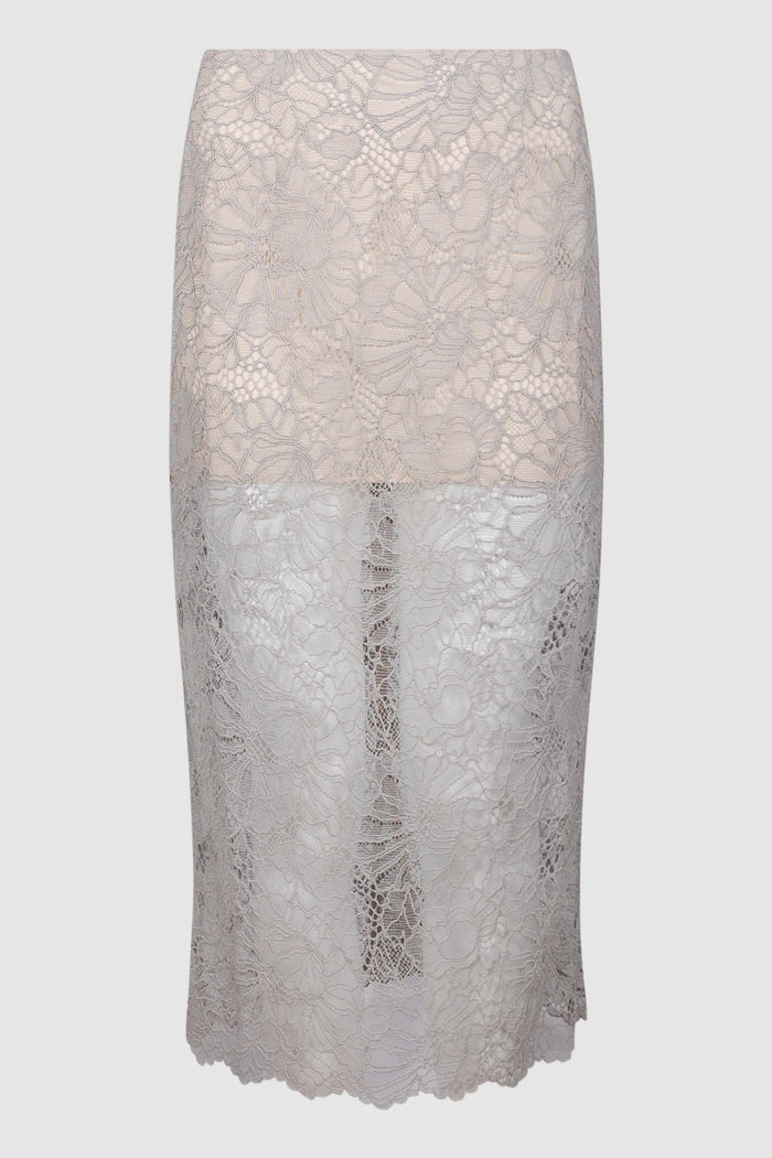 Gonna a tubino in rete floreale grigio chiaro