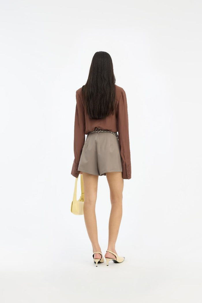 Top a pieghe marrone-6