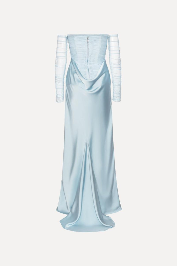 Abito lungo arricciato azzurro-2