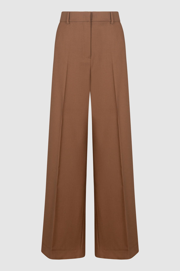 Pantalone palazzo in tela di lana - Cuoio