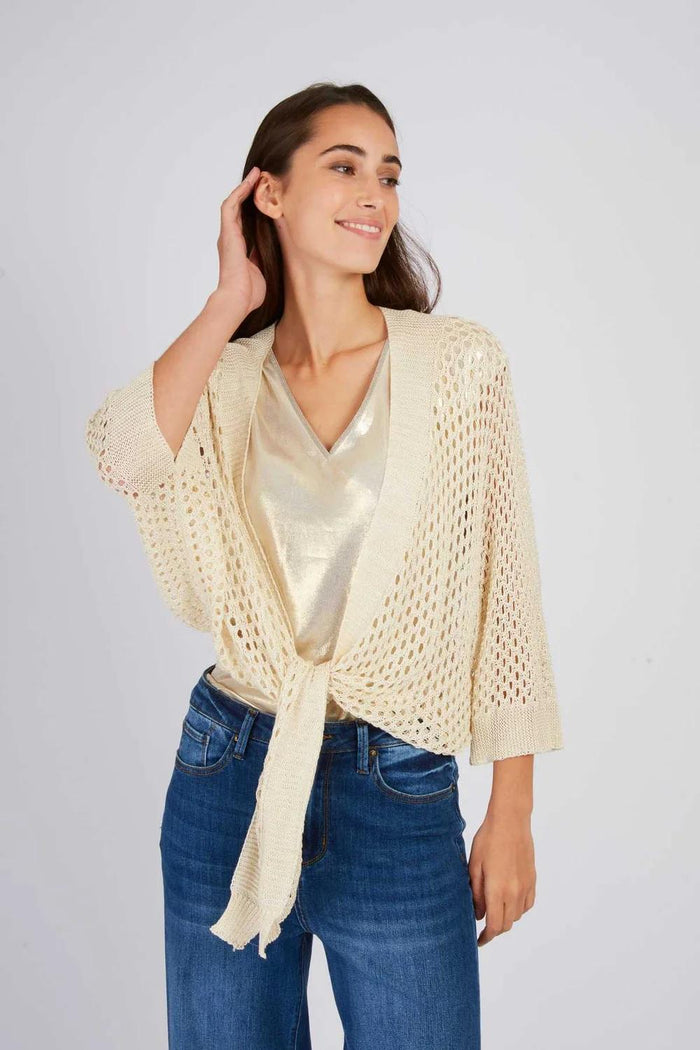 Cardigan in maglia traforata semplice FORTUNE-4