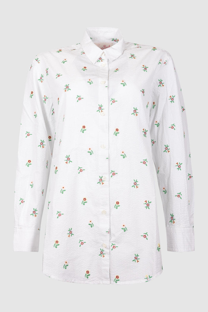 Camicia Ricamata in Cotone Seersucker