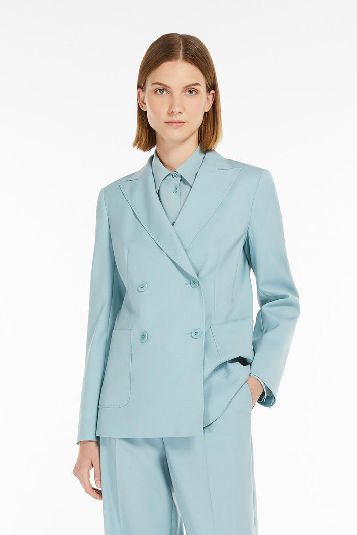 Nervoso blazer doppiopetto in tela di lana stretch-5