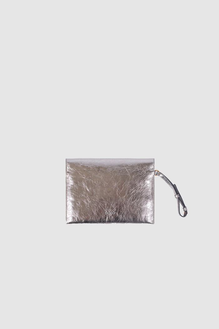 Pochette Envelope in Pelle Metallizzata Argento-2