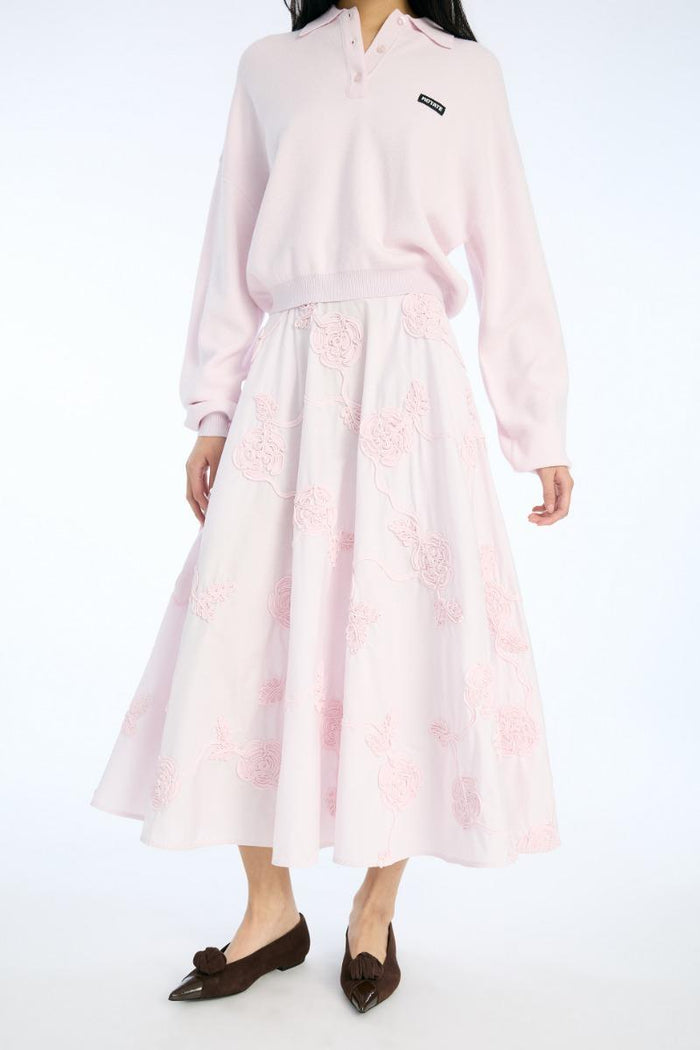 Gonna lunga a fiori rosa chiaro-6