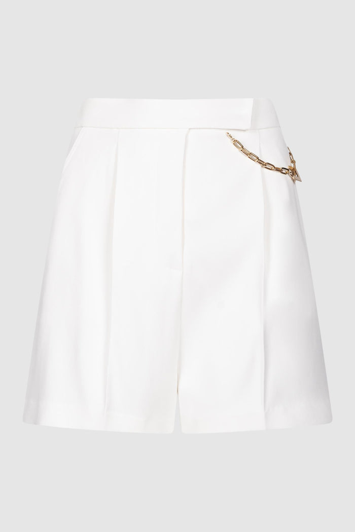 Shorts in gabardina con logo gioiello