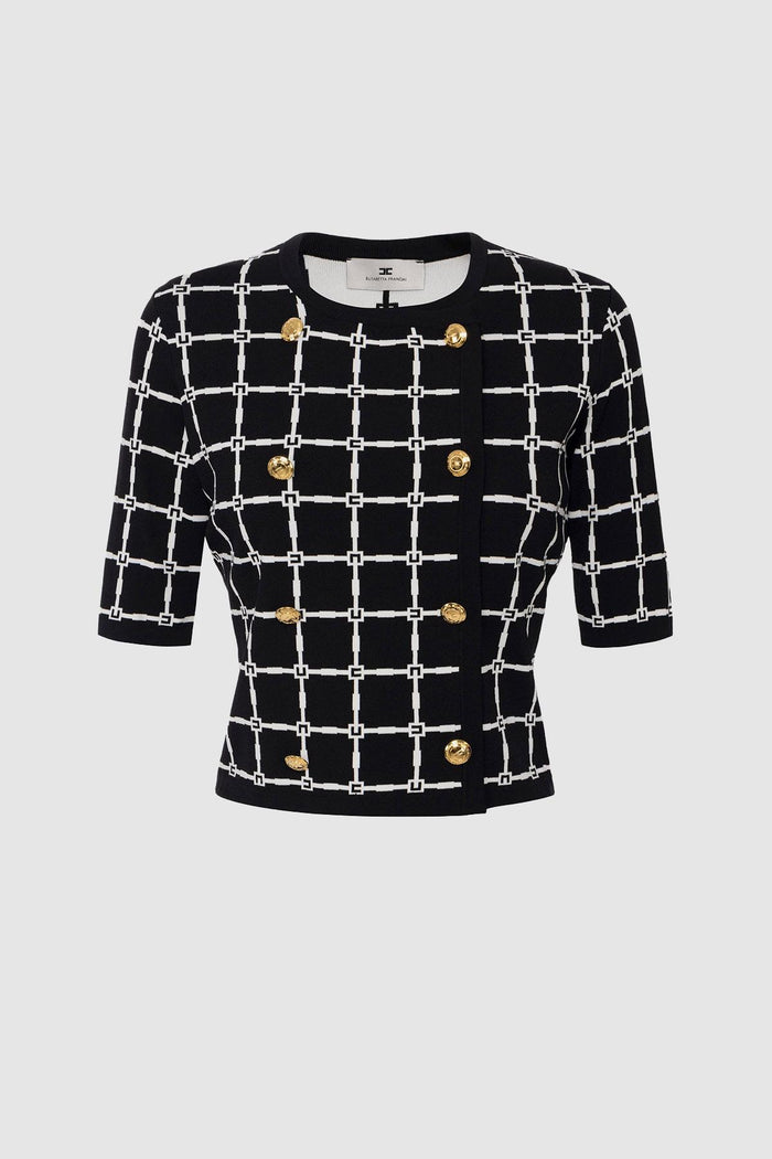 Cardigan in jacquard logo con bottoni dorati-1