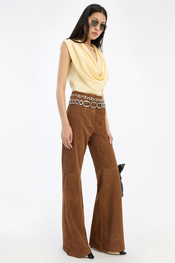 Top a cascata in chiffon giallo-5