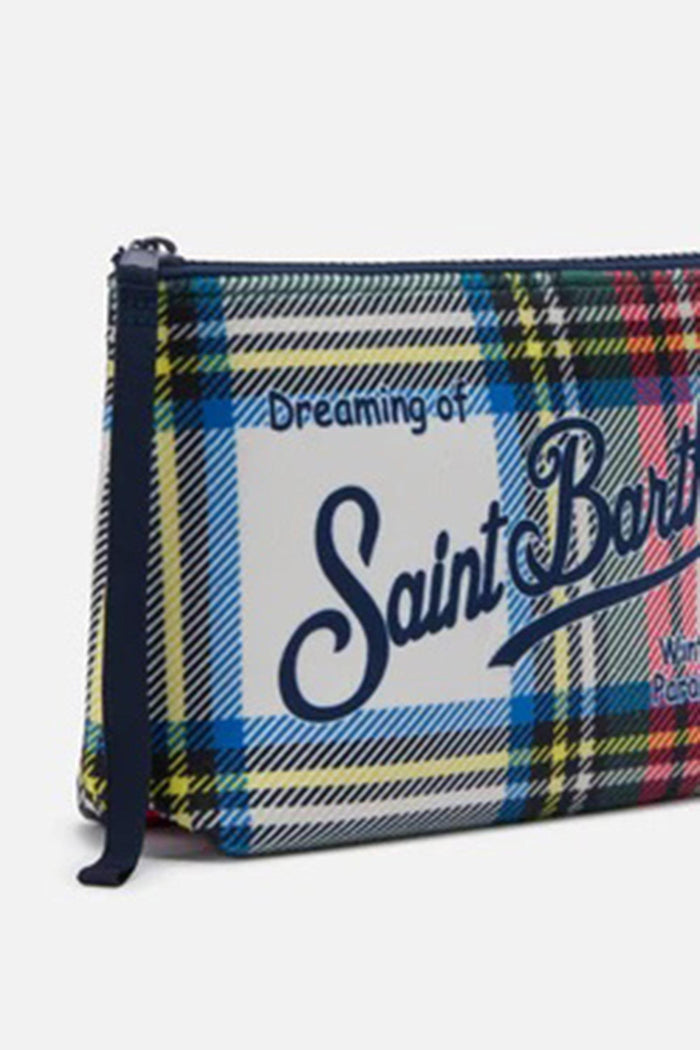 Pochette Aline effetto lana con stampa tartan bianca-2