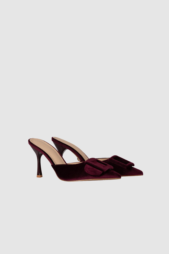 Mules in Velluto Bordeaux con Fibbia-3
