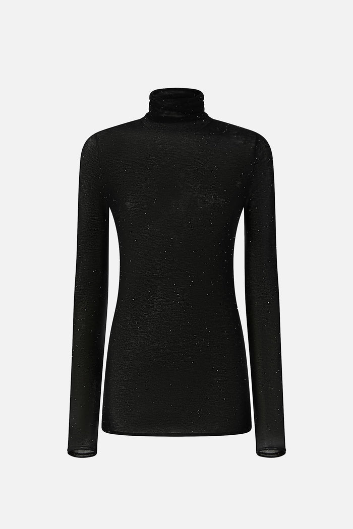 Maglia aderente a collo alto con micro paillettes-2