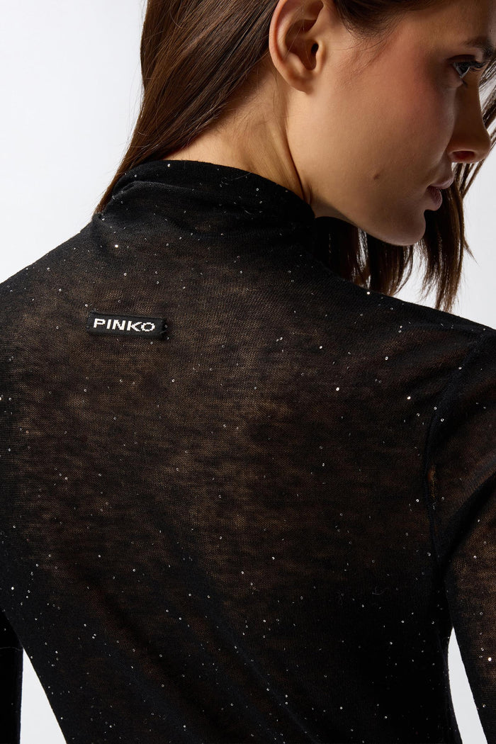 Maglia aderente a collo alto con micro paillettes-7