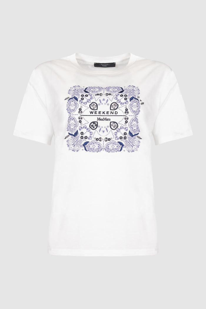 T-shirt in cotone con stampa e ricami - Bianco-1