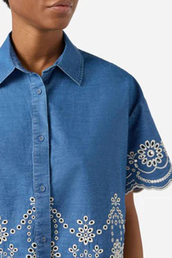 Camicia Clementine a maniche corte in chambray con ricamo floreale-5