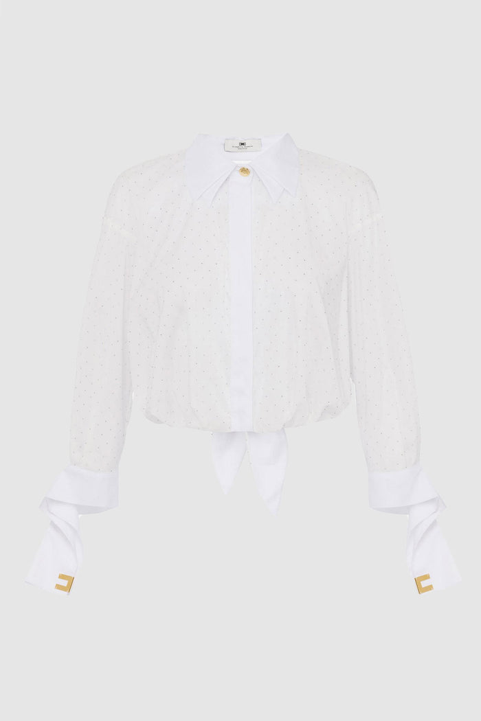Camicia in popeline con strass e nodo