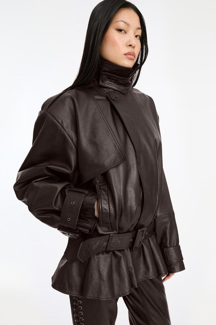 <BR/>Giacca di pelle da motociclista marrone scuro<BR/>-3