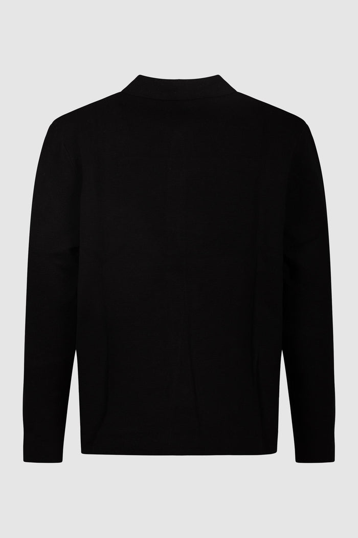 Giacca in maglia nera con bottoni e tasche-2