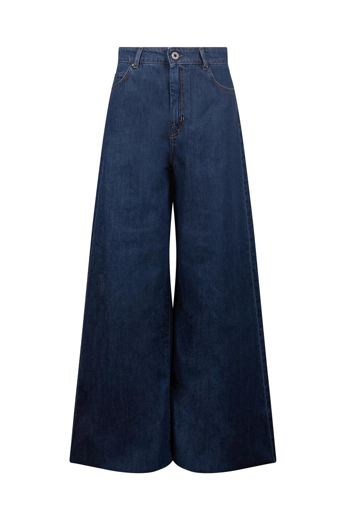 Jeans larghi in denim con logo-2