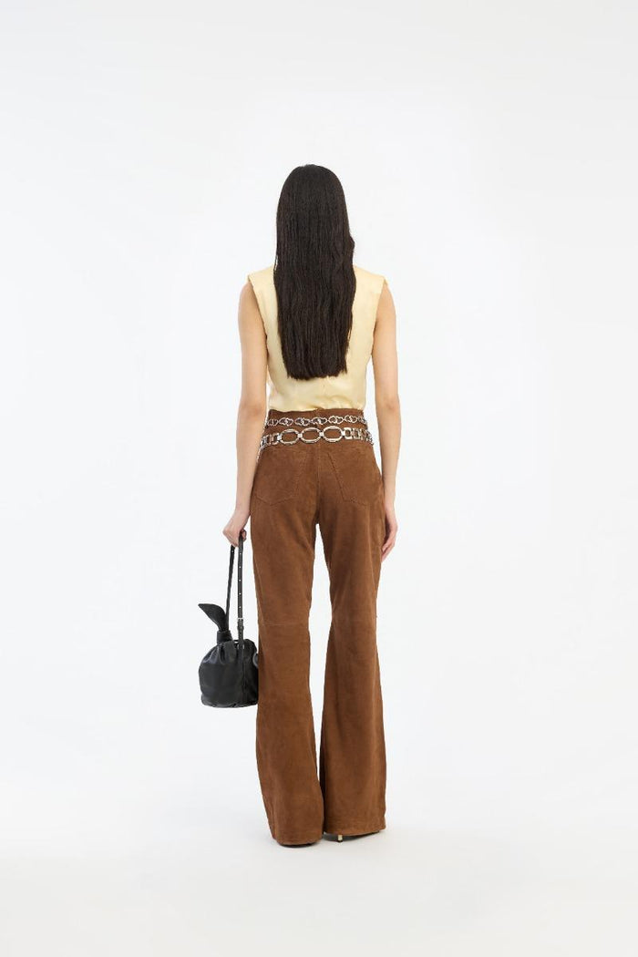 Top a cascata in chiffon giallo-3