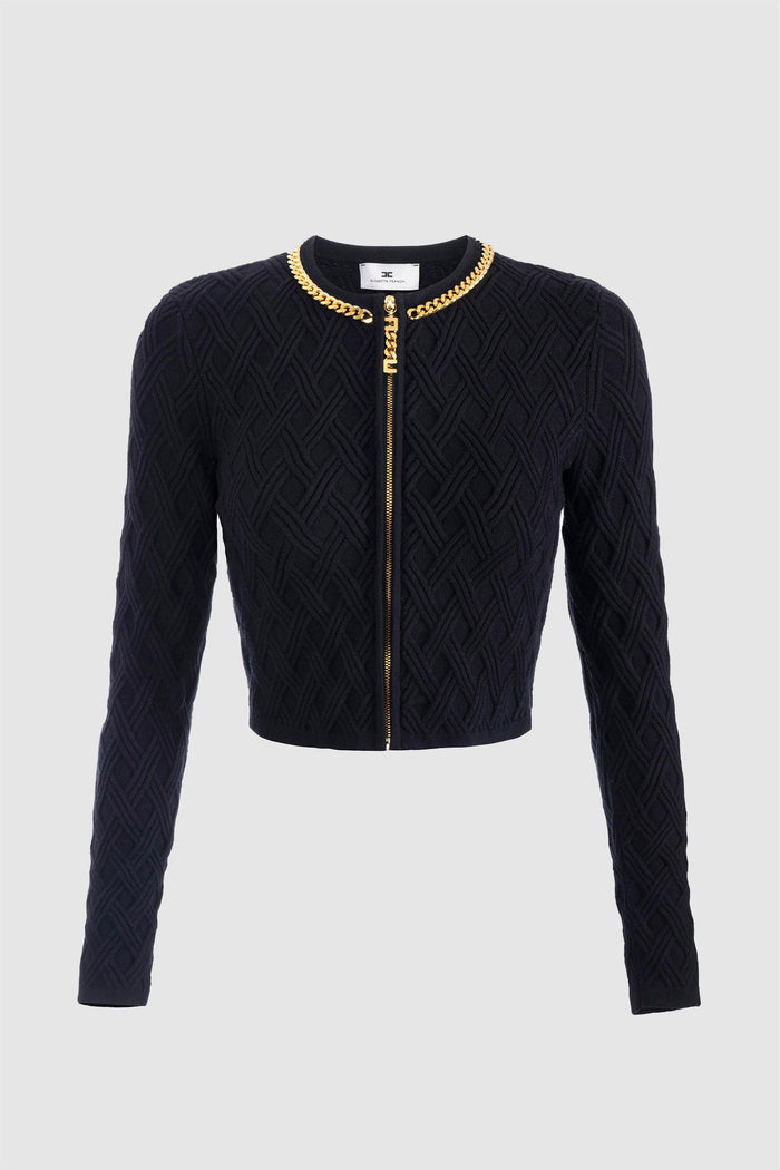 Cardigan in maglia a rombi con dettaglio gioiello