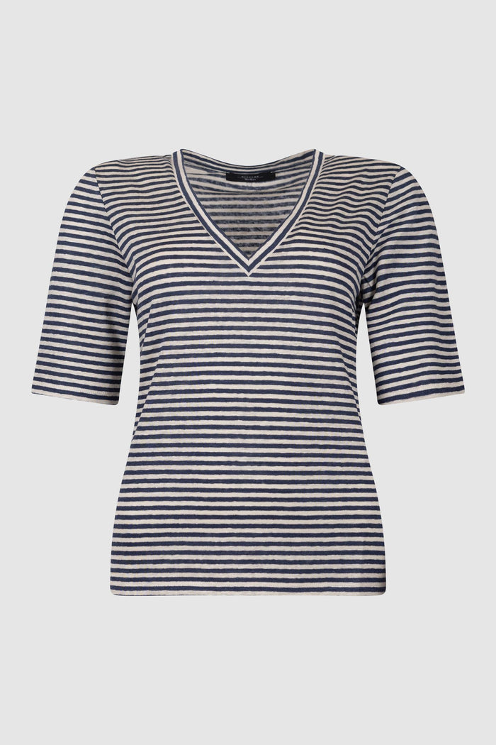 T-shirt a V in jersey di lino stretch