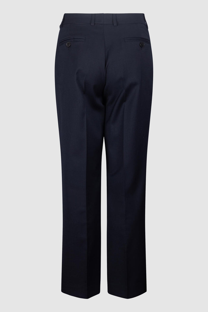 Pantaloni Classici a Vita Alta in Lana Blu Navy-2