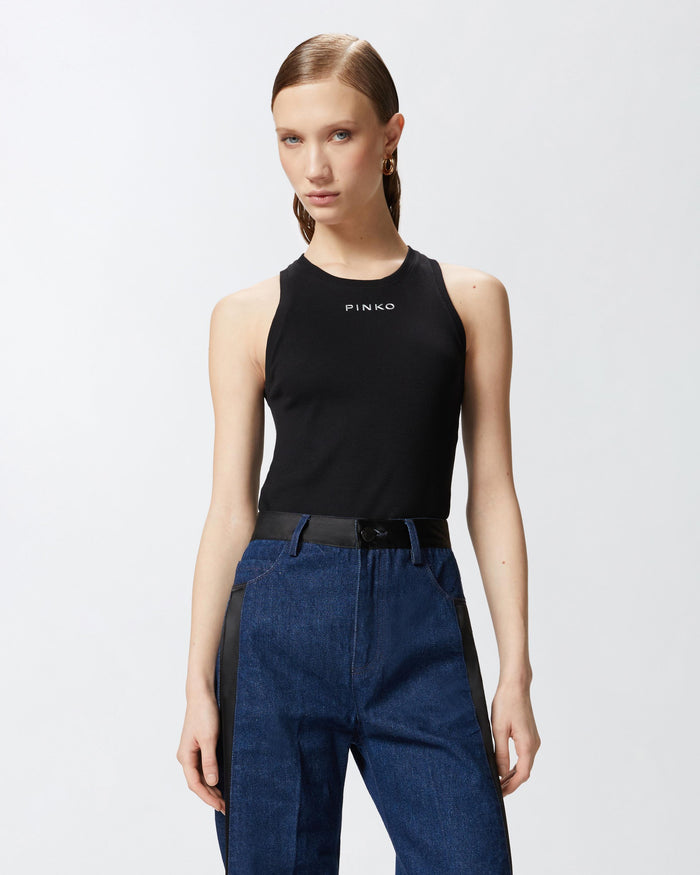 Canotta in maglia a costine con logo PINKO-4