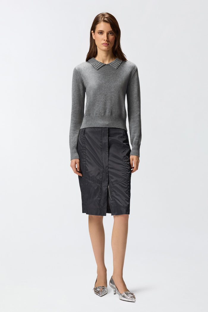 Maglia con colletto e strass-5