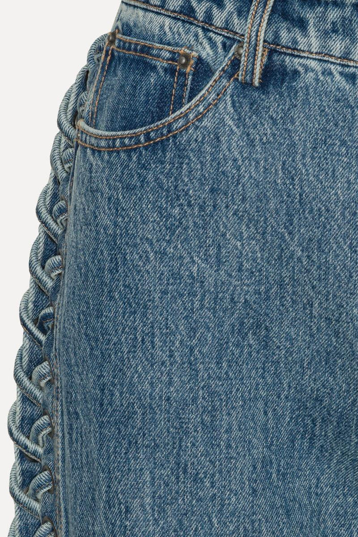 Jeans a gamba dritta con lacci blu denim-3