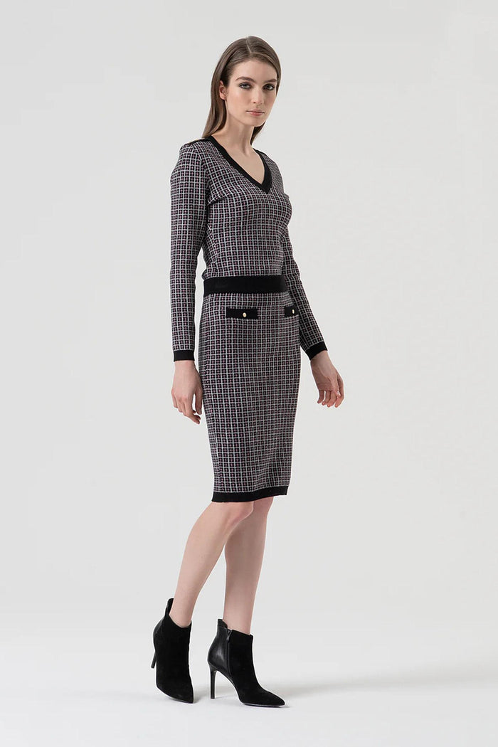 Gonna slim midi con jacquard geometrico-2