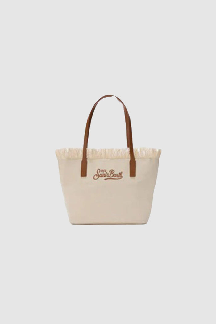 Borsa shopper City medium bianca in canvas con frange