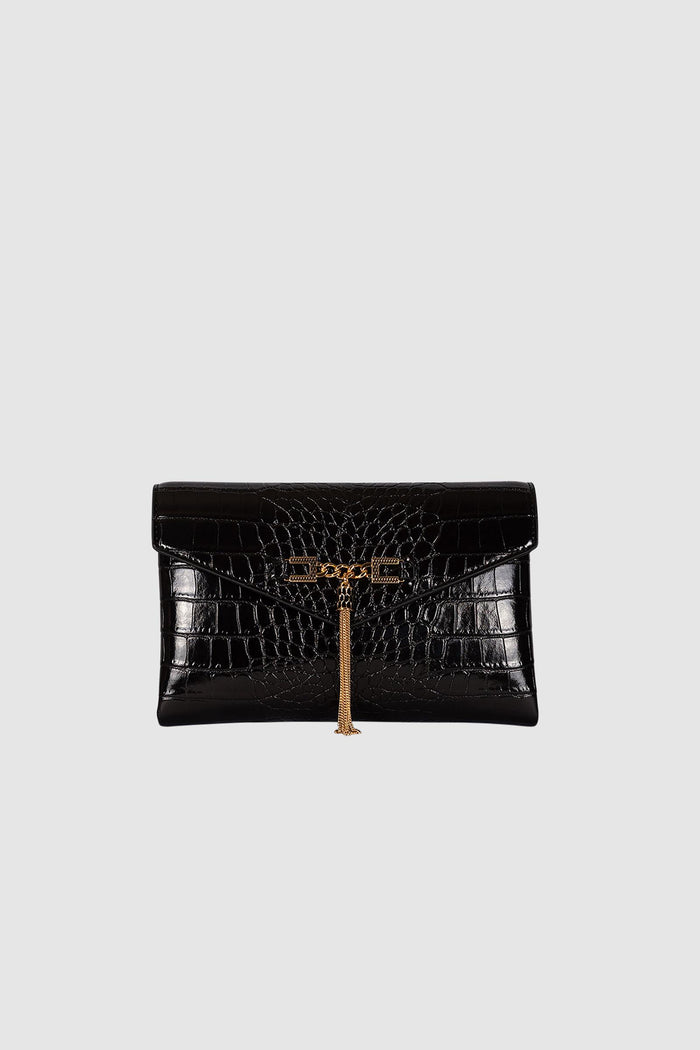 Pochette in Ecopelle Effetto Coccodrillo con Dettaglio Oro-1