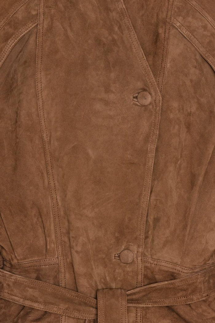 Giubbotto bomber in pelle scamosciata marrone-3