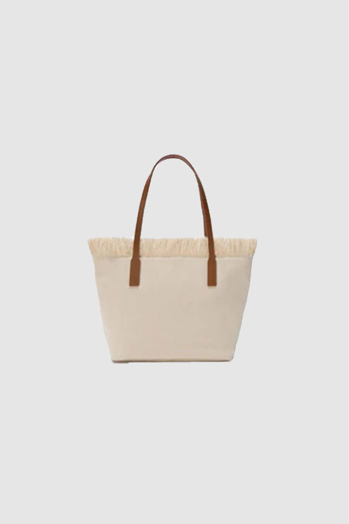 Borsa shopper City medium bianca in canvas con frange-2